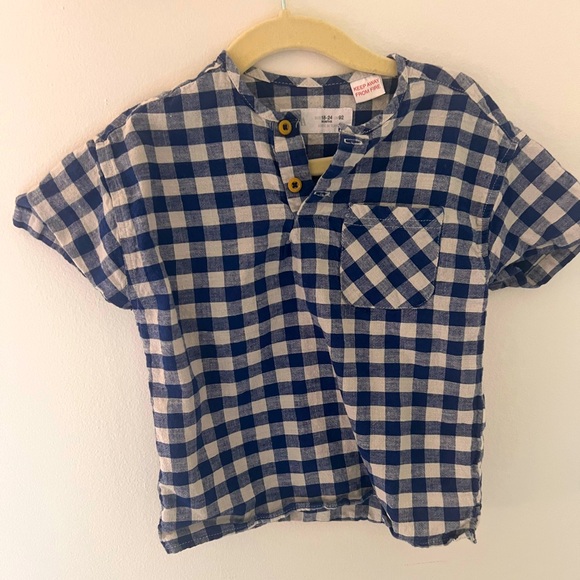 Zara gingham boys short sleeve shirt size 18-24mo - Picture 1 of 4